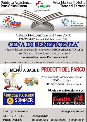 UNA CENA DI BENEFICENZA PER SOSTENERE L’ATTIVITA’ DEL VOLONTARIATO A PINETO